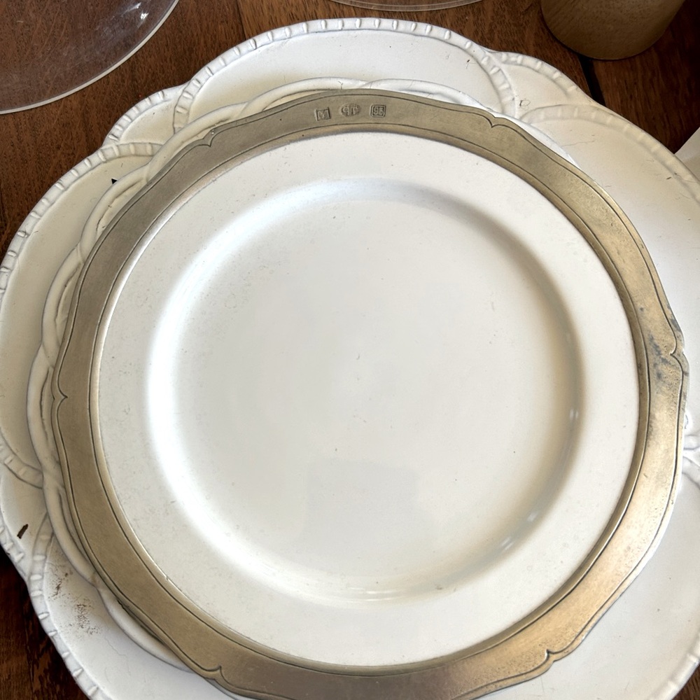 MATCH PEWTER VIVIANA DINNER AND SALAD  TWO PLATES FOR THE PRICE OF 1!!!!!!new
